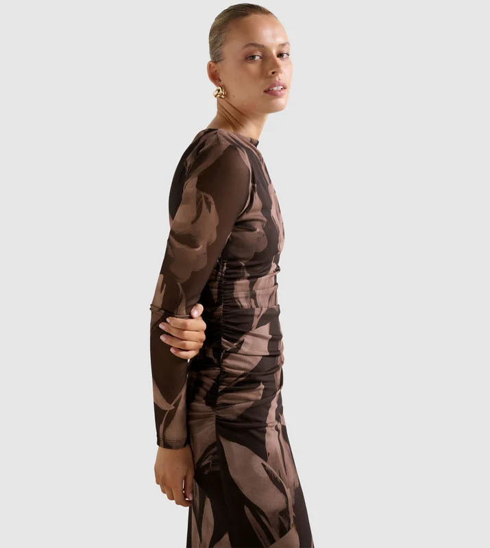 forever new  ALANNAH Mesh Long Sleeves Midi Dress for Women | Best Price UAE